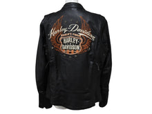 画像をギャラリービューアに読み込む, 極美品 HARLEY DAVIDSON ハーレーダビットソン レザージャケット ラインストーン ブラック オレンジ シルバー金具 サイズL 中古 4b002762