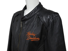 画像をギャラリービューアに読み込む, 極美品 HARLEY DAVIDSON ハーレーダビットソン レザージャケット ラインストーン ブラック オレンジ シルバー金具 サイズL 中古 4b002762