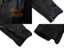 画像をギャラリービューアに読み込む, 極美品 HARLEY DAVIDSON ハーレーダビットソン レザージャケット ラインストーン ブラック オレンジ シルバー金具 サイズL 中古 4b002762