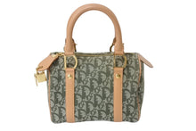 Load image into Gallery viewer, 極美品 Christian Dior クリスチャンディオール ハンドバッグ トロッター コットン グリーン ベージュ 中古 4b002785