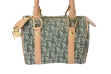 Load image into Gallery viewer, 極美品 Christian Dior クリスチャンディオール ハンドバッグ トロッター コットン グリーン ベージュ 中古 4b002785