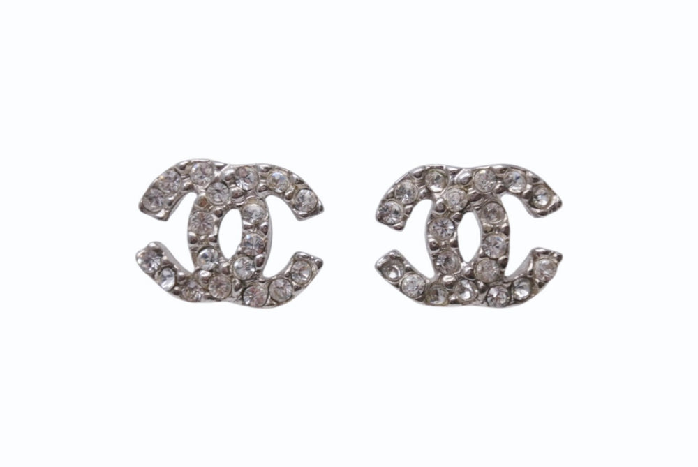 CHANEL シャネル ココマーク ピアス 重量約3.1g 05C刻印 ラインストーン メタル シルバー クリア 両耳用 美品 中古 4b002794