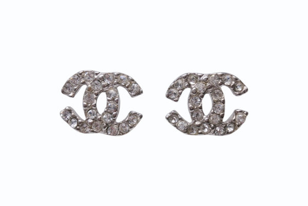 CHANEL Cocomark earrings Weight approx. 3.1g 05C engraved Rhinestone Metal Silver Clear For both ears Good condition Used 4b002794