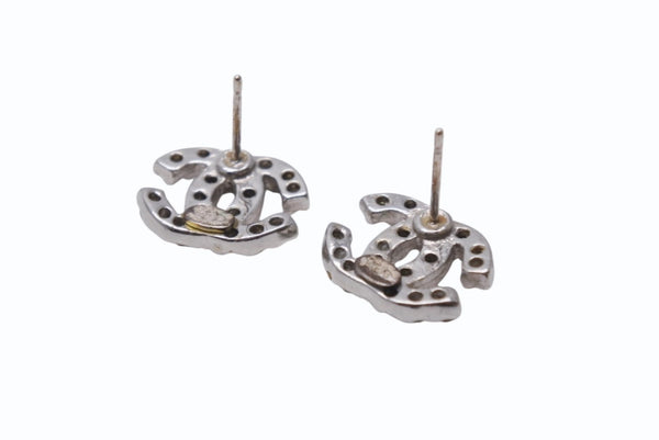 CHANEL Cocomark earrings Weight approx. 3.1g 05C engraved Rhinestone Metal Silver Clear For both ears Good condition Used 4b002794