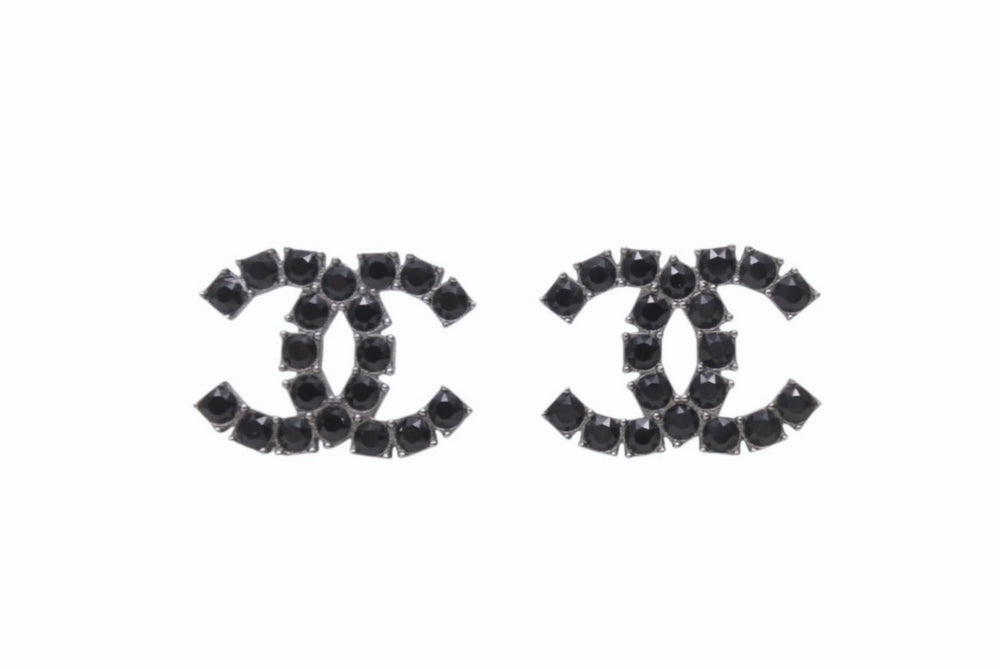 CHANEL シャネル ココマーク ピアス 重量約3.1g B18S刻印 ラインストーン メタル シルバー ブラック 両耳用 美品 中古 4b002796