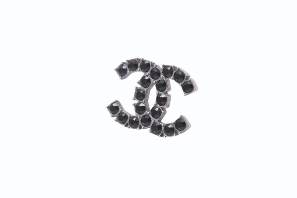 CHANEL シャネル ココマーク ピアス 重量約3.1g B18S刻印 ラインストーン メタル シルバー ブラック 両耳用 美品 中古 4b002796
