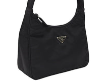 画像をギャラリービューアに読み込む, 極美品 PRADA プラダ ホーボー ハンドバッグ ワンショルダーバッグ 三角ロゴプレート MV519 ブラック ナイロン 中古 4b007728