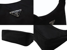 画像をギャラリービューアに読み込む, 極美品 PRADA プラダ ホーボー ハンドバッグ ワンショルダーバッグ 三角ロゴプレート MV519 ブラック ナイロン 中古 4b007728