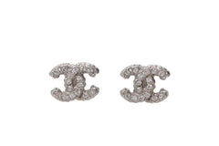Very Good Condition CHANEL Coco Mark Earrings Weight Approximately 2.4g A12A Engraved Rhinestone Metal Silver Clear Binaural Used 4b002826