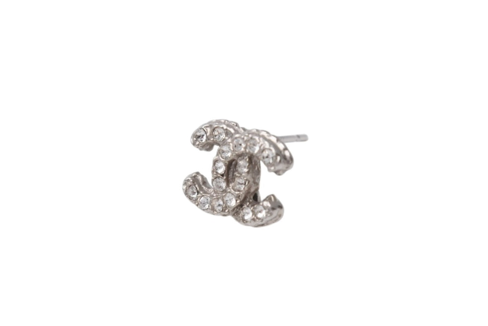 極美品 CHANEL シャネル ココマーク ピアス 重量約2.4g A12A刻印 ラインストーン メタル シルバー クリア 両耳用 中古 4b002826