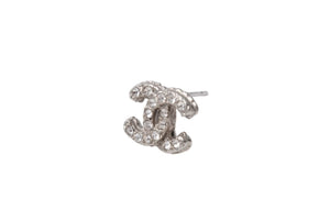 Very Good Condition CHANEL Coco Mark Earrings Weight Approximately 2.4g A12A Engraved Rhinestone Metal Silver Clear Binaural Used 4b002826