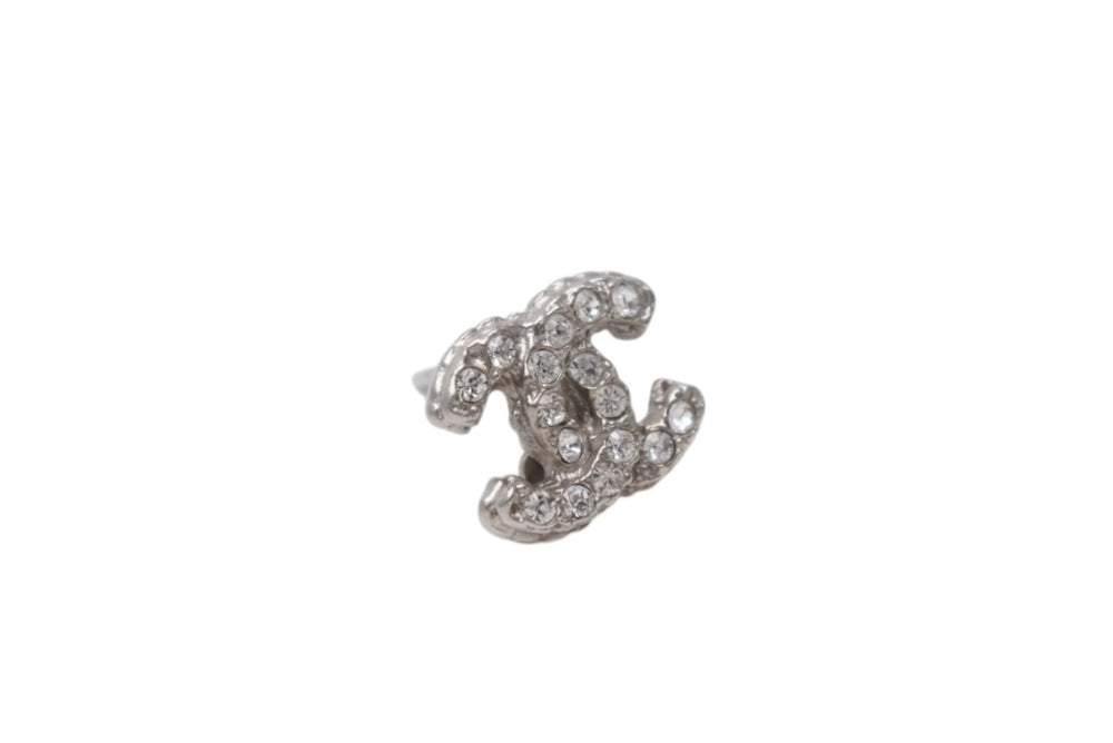 極美品 CHANEL シャネル ココマーク ピアス 重量約2.4g A12A刻印 ラインストーン メタル シルバー クリア 両耳用 中古 4b002826