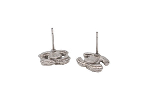 Very Good Condition CHANEL Coco Mark Earrings Weight Approximately 2.4g A12A Engraved Rhinestone Metal Silver Clear Binaural Used 4b002826
