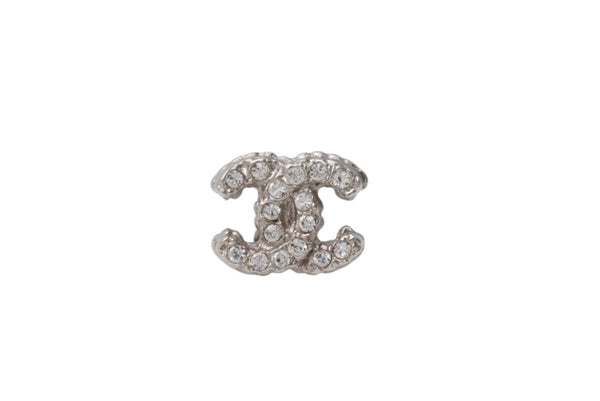 Very Good Condition CHANEL Coco Mark Earrings Weight Approximately 2.4g A12A Engraved Rhinestone Metal Silver Clear Binaural Used 4b002826