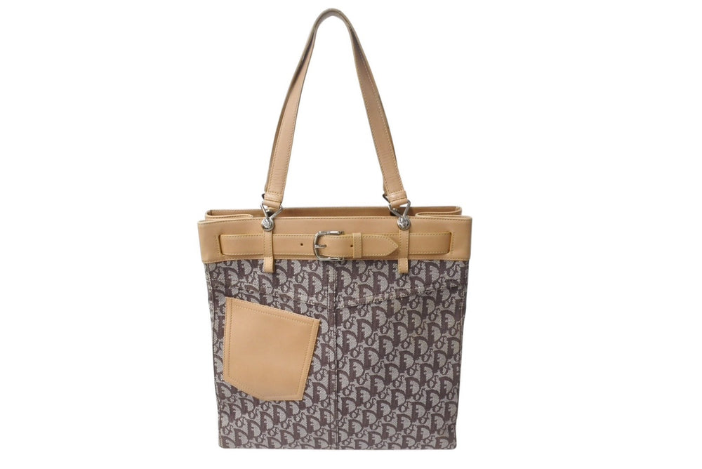 CHRISTIAN DIOR Christian Dior Trotter Tote Bag BM-1001 Canvas Leather Brown Silver Hardware Good Condition Used 4b002833