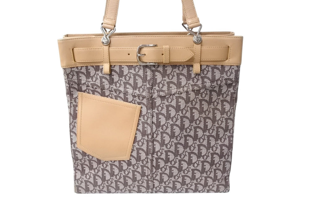 CHRISTIAN DIOR Christian Dior Trotter Tote Bag BM-1001 Canvas Leather Brown Silver Hardware Good Condition Used 4b002833