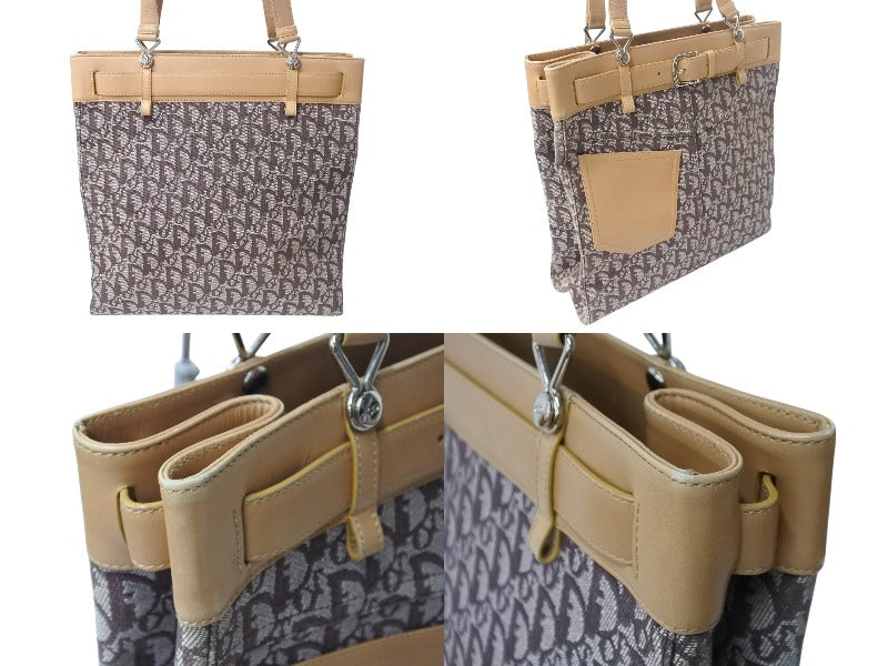 CHRISTIAN DIOR クリスチャンディオール トロッター トートバッグ BM-1001 キャンバス レザー ブラウン シルバー金具 美品 中古 4b002833