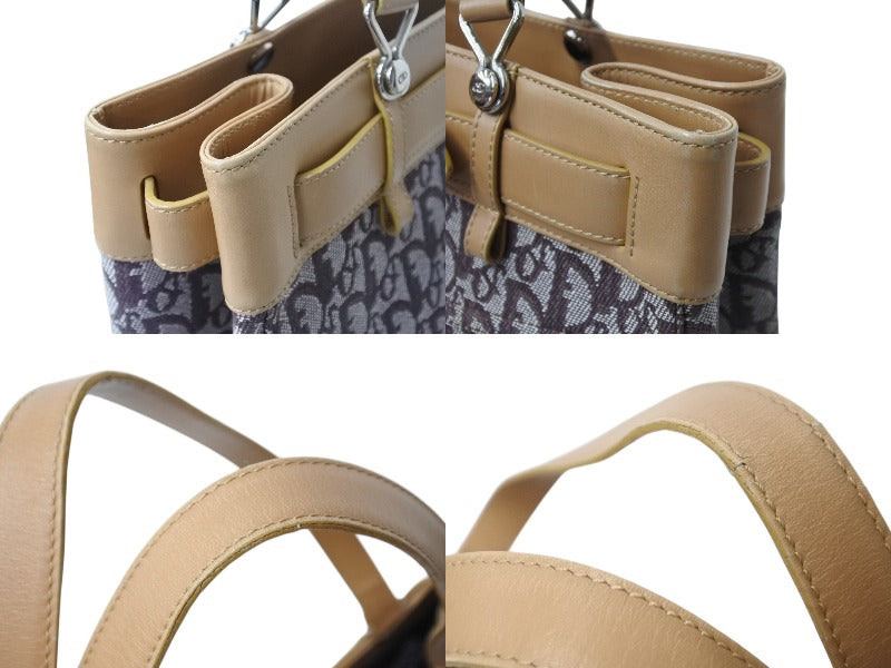 CHRISTIAN DIOR クリスチャンディオール トロッター トートバッグ BM-1001 キャンバス レザー ブラウン シルバー金具 美品 中古 4b002833