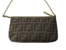画像をギャラリービューアに読み込む, FENDI フェンディ アクセサリーポーチ ワンショルダーバッグ 8BR592 ズッカ柄 ブラウン ゴールド金具 美品 中古 4b002836