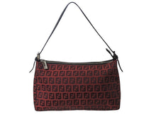 画像をギャラリービューアに読み込む, 極美品 FENDI フェンディ ズッキーノ ワンショルダーバッグ ズッカ柄 8BR156 キャンバス レザー レッド ブラック シルバー金具 中古 4b002843