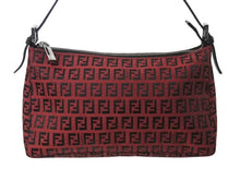 画像をギャラリービューアに読み込む, 極美品 FENDI フェンディ ズッキーノ ワンショルダーバッグ ズッカ柄 8BR156 キャンバス レザー レッド ブラック シルバー金具 中古 4b002843