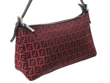 画像をギャラリービューアに読み込む, 極美品 FENDI フェンディ ズッキーノ ワンショルダーバッグ ズッカ柄 8BR156 キャンバス レザー レッド ブラック シルバー金具 中古 4b002843