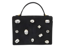 画像をギャラリービューアに読み込む, BALENCIAGA バレンシアガ ビジュー ラインストーン ミニハンドバッグ スウェード ビジュー ブラック ゴールド金具 美品 中古 4b002844