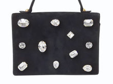 画像をギャラリービューアに読み込む, BALENCIAGA バレンシアガ ビジュー ラインストーン ミニハンドバッグ スウェード ビジュー ブラック ゴールド金具 美品 中古 4b002844