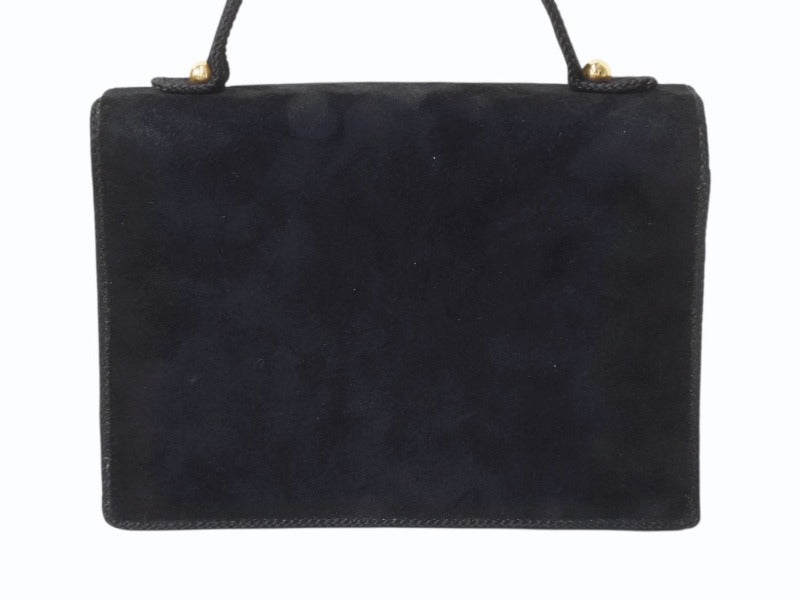 BALENCIAGA バレンシアガ ビジュー ラインストーン ミニハンドバッグ スウェード ビジュー ブラック ゴールド金具 美品 中古 4b002844