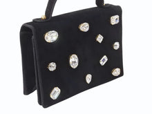 画像をギャラリービューアに読み込む, BALENCIAGA バレンシアガ ビジュー ラインストーン ミニハンドバッグ スウェード ビジュー ブラック ゴールド金具 美品 中古 4b002844