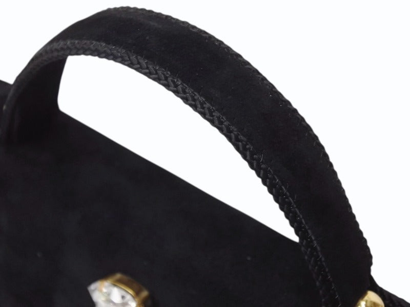 BALENCIAGA バレンシアガ ビジュー ラインストーン ミニハンドバッグ スウェード ビジュー ブラック ゴールド金具 美品 中古 4b002844
