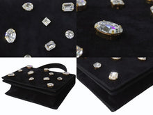 画像をギャラリービューアに読み込む, BALENCIAGA バレンシアガ ビジュー ラインストーン ミニハンドバッグ スウェード ビジュー ブラック ゴールド金具 美品 中古 4b002844