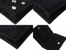 画像をギャラリービューアに読み込む, BALENCIAGA バレンシアガ ビジュー ラインストーン ミニハンドバッグ スウェード ビジュー ブラック ゴールド金具 美品 中古 4b002844