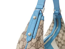 画像をギャラリービューアに読み込む, 極美品 GUCCI グッチ ショルダーバッグ ホースビット 131026 GGキャンバス ベージュ ターコイズブルー ゴールド金具 中古 4b002858