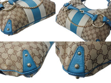画像をギャラリービューアに読み込む, 極美品 GUCCI グッチ ショルダーバッグ ホースビット 131026 GGキャンバス ベージュ ターコイズブルー ゴールド金具 中古 4b002858