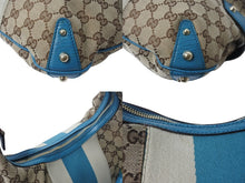 画像をギャラリービューアに読み込む, 極美品 GUCCI グッチ ショルダーバッグ ホースビット 131026 GGキャンバス ベージュ ターコイズブルー ゴールド金具 中古 4b002858