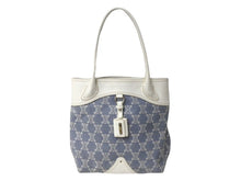 画像をギャラリービューアに読み込む, CELINE セリーヌ マカダム トートバッグ ハンドバッグ SC-ST-1026 デニム レザー ネイビー ホワイト シルバー金具 美品 中古 4b002860