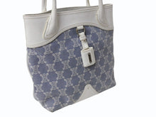 画像をギャラリービューアに読み込む, CELINE セリーヌ マカダム トートバッグ ハンドバッグ SC-ST-1026 デニム レザー ネイビー ホワイト シルバー金具 美品 中古 4b002860
