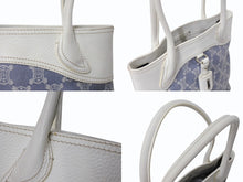画像をギャラリービューアに読み込む, CELINE セリーヌ マカダム トートバッグ ハンドバッグ SC-ST-1026 デニム レザー ネイビー ホワイト シルバー金具 美品 中古 4b002860