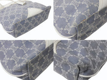 画像をギャラリービューアに読み込む, CELINE セリーヌ マカダム トートバッグ ハンドバッグ SC-ST-1026 デニム レザー ネイビー ホワイト シルバー金具 美品 中古 4b002860