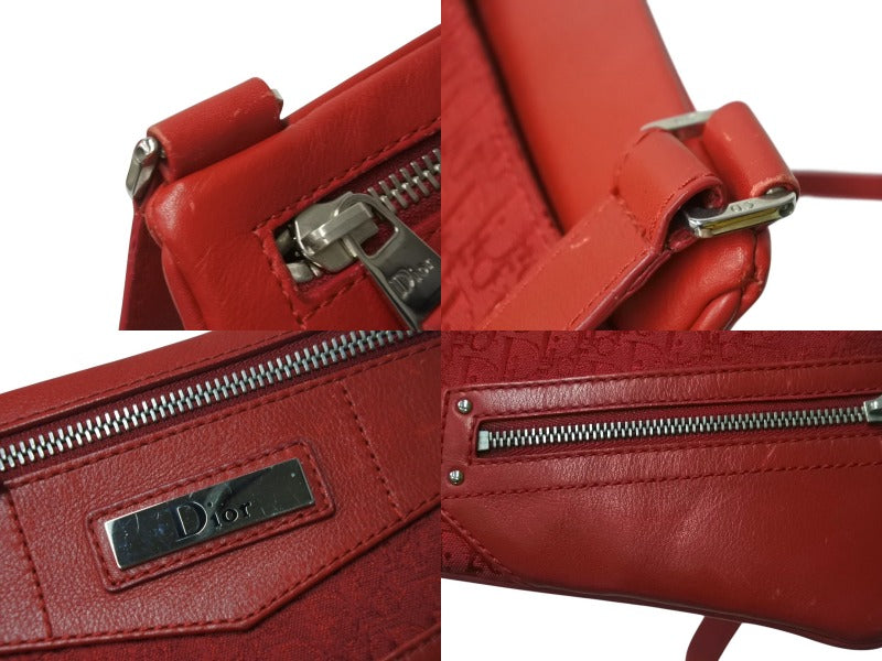 CHRISTIAN DIOR Christian Dior Shoulder Bag Trotter B0 A 1003 Canvas Leather Red Silver Hardware Good Condition Used 4b002864