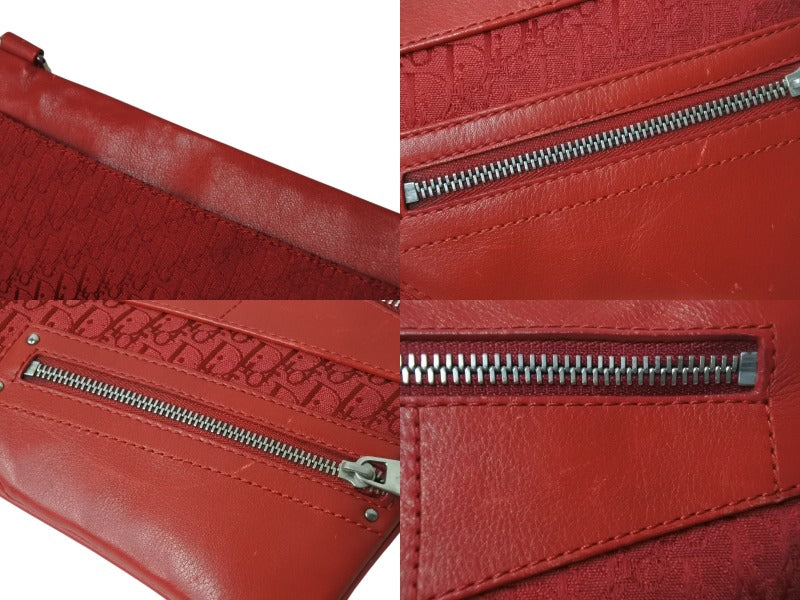 CHRISTIAN DIOR Christian Dior Shoulder Bag Trotter B0 A 1003 Canvas Leather Red Silver Hardware Good Condition Used 4b002864