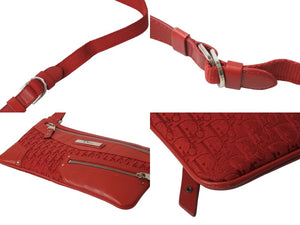 CHRISTIAN DIOR クリスチャンディオール ショルダーバッグ トロッター B0 A 1003 キャンバス レザー レッド シルバー金具 美品 中古 4b002864