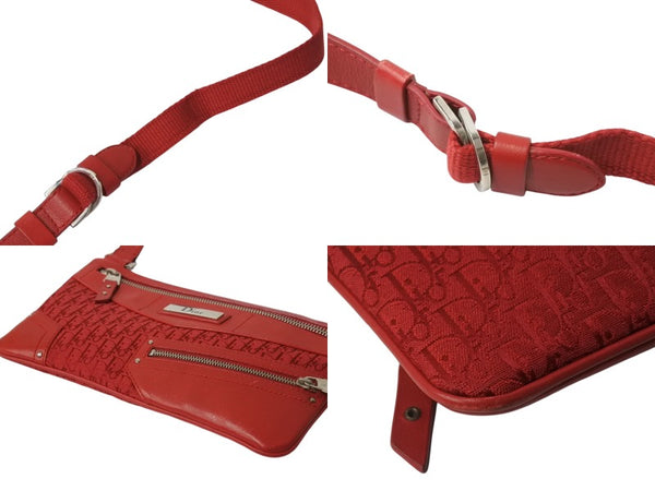 CHRISTIAN DIOR クリスチャンディオール ショルダーバッグ トロッター B0 A 1003 キャンバス レザー レッド シルバー金具 美品 中古 4b002864