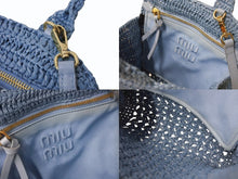 Load image into Gallery viewer, 極美品 MIUMIU ミュウミュウ ラフィア クロシェファブリック 2WAY ハンドバッグ ブルー レーヨン レザー ショルダー 5BA283 ゴールド金具 中古 4b002865