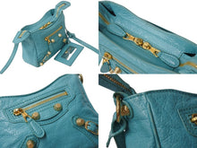 画像をギャラリービューアに読み込む, BALENCIAGA バレンシアガ ショルダーバッグ ザシティ ミニ 319722-4605 ブルー ミント レザー 美品 中古 4b002866