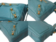 画像をギャラリービューアに読み込む, BALENCIAGA バレンシアガ ショルダーバッグ ザシティ ミニ 319722-4605 ブルー ミント レザー 美品 中古 4b002866