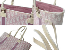 画像をギャラリービューアに読み込む, Christian Dior クリスチャンディオール トロッタートートバッグ キャンバス レザー ピンク ホワイト イタリア製 シルバー金具 美品 中古 4b002868