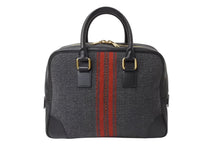 画像をギャラリービューアに読み込む, CELINE セリーヌ ボストンバッグ ハンドバッグ フィービー期 ブラックストライプ レザー ウール グレー レッド ブラック 美品 中古 4b002882