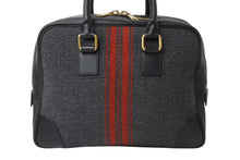 画像をギャラリービューアに読み込む, CELINE セリーヌ ボストンバッグ ハンドバッグ フィービー期 ブラックストライプ レザー ウール グレー レッド ブラック 美品 中古 4b002882